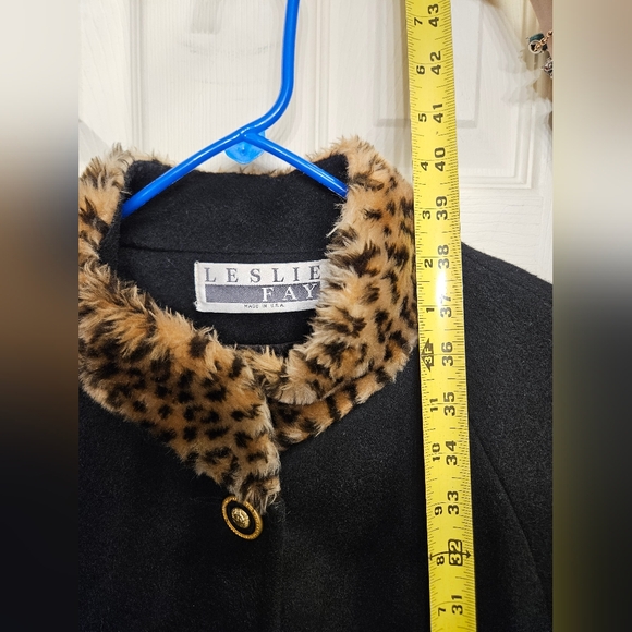 Leslie fay vintage black leopard print wool overcoat jacket womens size 10 - Picture 8 of 10